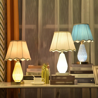 Stylish Pleated Fabric Shade Glass Geometric Table Lamp Zawala Image - 1