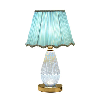Stylish Pleated Fabric Shade Glass Geometric Table Lamp Zawala Image - 13