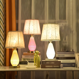 Stylish Pleated Fabric Shade Glass Geometric Table Lamp Zawala Image - 2