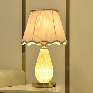 Stylish Pleated Fabric Shade Glass Geometric Table Lamp Zawala Image - 3