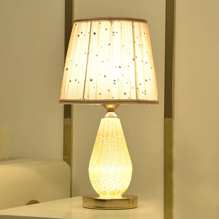Stylish Pleated Fabric Shade Glass Geometric Table Lamp Zawala Image - 5