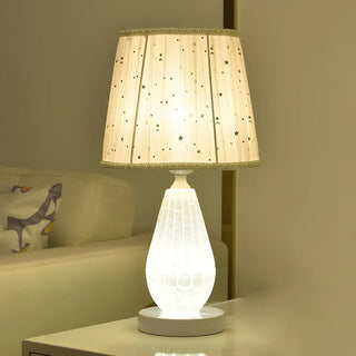 Stylish Pleated Fabric Shade Glass Geometric Table Lamp Zawala Image - 6