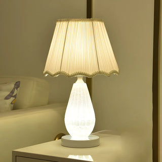 Stylish Pleated Fabric Shade Glass Geometric Table Lamp Zawala Image - 8
