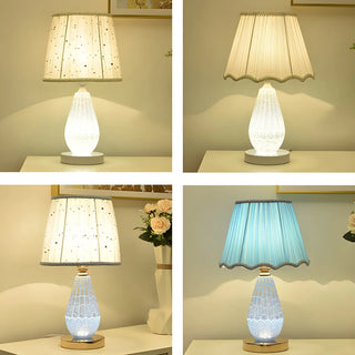 Stylish Pleated Fabric Shade Glass Geometric Table Lamp Zawala Image - 9