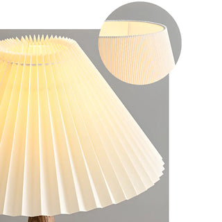 White Elegant Pleated Fabric Lampshade Wooden Table Lamp Zawala Image - 11
