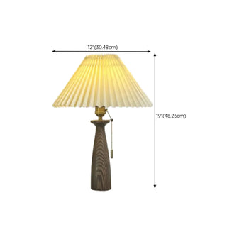White Elegant Pleated Fabric Lampshade Wooden Table Lamp Zawala Image - 16
