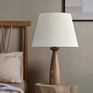 White Elegant Pleated Fabric Lampshade Wooden Table Lamp Zawala Image - 3