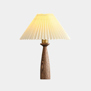 White Elegant Pleated Fabric Lampshade Wooden Table Lamp Zawala Image - 4