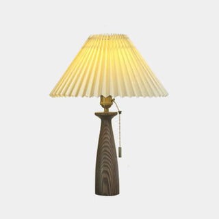 White Elegant Pleated Fabric Lampshade Wooden Table Lamp Zawala Image - 5