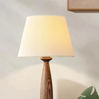 White Elegant Pleated Fabric Lampshade Wooden Table Lamp Zawala Image - 8