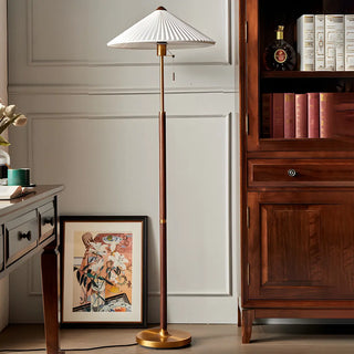 Elegant Pleated Wooden Floor Lamp with Pull Chain Zawala Image - 1