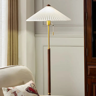 Elegant Pleated Wooden Floor Lamp with Pull Chain Zawala Image - 3