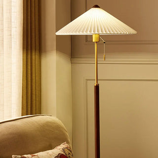 Elegant Pleated Wooden Floor Lamp with Pull Chain Zawala Image - 4