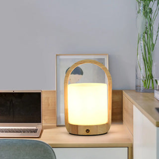 ZOWALA - Elegant Portable Rechargeable Wooden Frame Table Lamp Image - 2