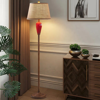Retro Red Urn Porcelain and Cylinder Fabric Floor Lamp Zawala Image - 1