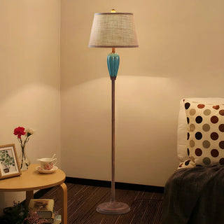 Retro Red Urn Porcelain and Cylinder Fabric Floor Lamp Zawala Image - 3