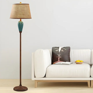 Retro Red Urn Porcelain and Cylinder Fabric Floor Lamp Zawala Image - 4