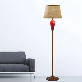 Retro Red Urn Porcelain and Cylinder Fabric Floor Lamp Zawala Image - 5