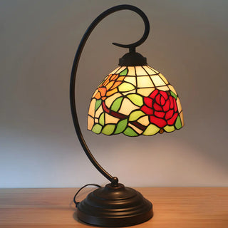 Baroque Metal Pink Floral Stained Glass Curvy Desk Lamp Zawala Image - 1