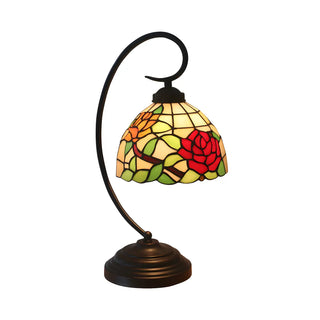 Baroque Metal Pink Floral Stained Glass Curvy Desk Lamp Zawala Image - 10