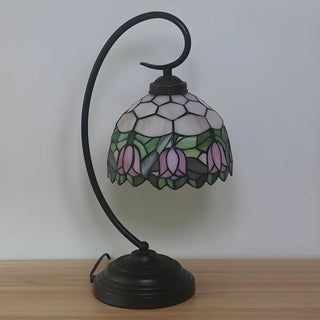 Baroque Metal Pink Floral Stained Glass Curvy Desk Lamp Zawala Image - 11