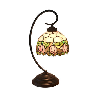 Baroque Metal Pink Floral Stained Glass Curvy Desk Lamp Zawala Image - 12
