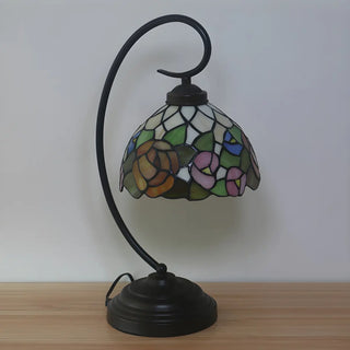 Baroque Metal Pink Floral Stained Glass Curvy Desk Lamp Zawala Image - 13