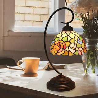 Baroque Metal Pink Floral Stained Glass Curvy Desk Lamp Zawala Image - 14
