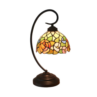 Baroque Metal Pink Floral Stained Glass Curvy Desk Lamp Zawala Image - 15