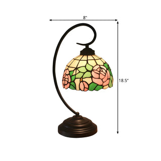 Baroque Metal Pink Floral Stained Glass Curvy Desk Lamp Zawala #size