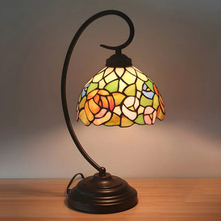 Baroque Metal Pink Floral Stained Glass Curvy Desk Lamp Zawala Image - 3