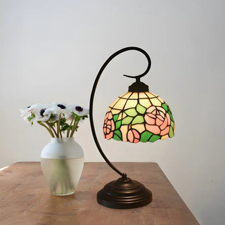 Baroque Metal Pink Floral Stained Glass Curvy Desk Lamp Zawala Image - 4