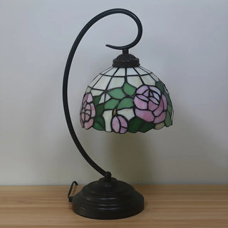 Baroque Metal Pink Floral Stained Glass Curvy Desk Lamp Zawala Image - 5