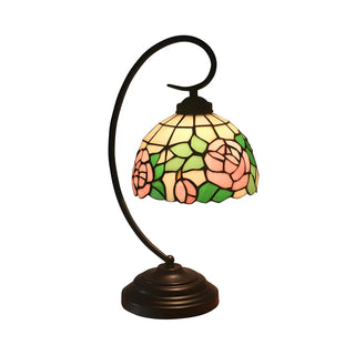 Baroque Metal Pink Floral Stained Glass Curvy Desk Lamp Zawala Image - 7
