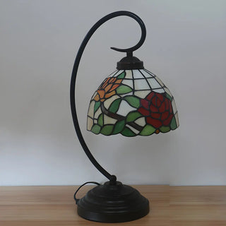 Baroque Metal Pink Floral Stained Glass Curvy Desk Lamp Zawala Image - 8