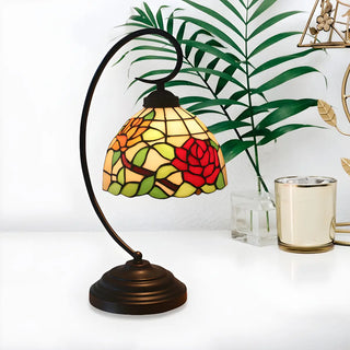 Baroque Metal Pink Floral Stained Glass Curvy Desk Lamp Zawala Image - 9