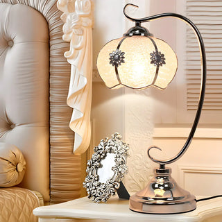 Elegant Dome Glass Shade Curved Metal Arm Table Lamp Zawala Image - 1