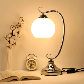 Elegant Dome Glass Shade Curved Metal Arm Table Lamp Zawala Image - 10