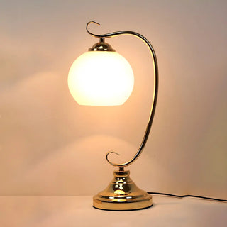 Elegant Dome Glass Shade Curved Metal Arm Table Lamp Zawala Image - 11