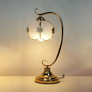 Elegant Dome Glass Shade Curved Metal Arm Table Lamp Zawala Image - 12