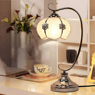 Elegant Dome Glass Shade Curved Metal Arm Table Lamp Zawala Image - 2