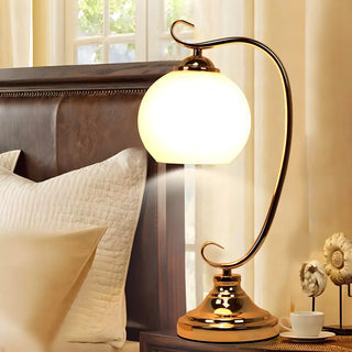 Elegant Dome Glass Shade Curved Metal Arm Table Lamp Zawala Image - 3