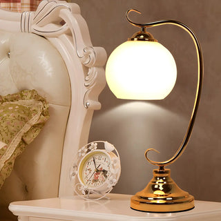 Elegant Dome Glass Shade Curved Metal Arm Table Lamp Zawala Image - 4
