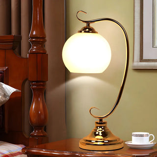 Elegant Dome Glass Shade Curved Metal Arm Table Lamp Zawala Image - 6