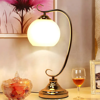 Elegant Dome Glass Shade Curved Metal Arm Table Lamp Zawala Image - 7