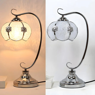 Elegant Dome Glass Shade Curved Metal Arm Table Lamp Zawala Image - 8