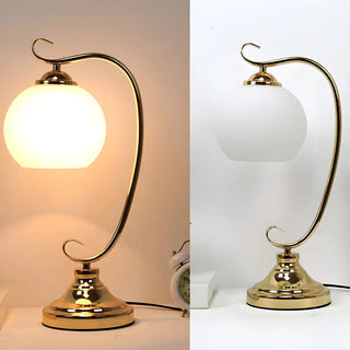 Elegant Dome Glass Shade Curved Metal Arm Table Lamp Zawala Image - 9