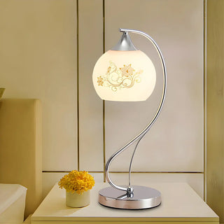 Simple Gooseneck Floral Glass Shade Metal Table Lamp Zawala Image - 1