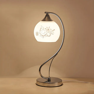 Simple Gooseneck Floral Glass Shade Metal Table Lamp Zawala Image - 3