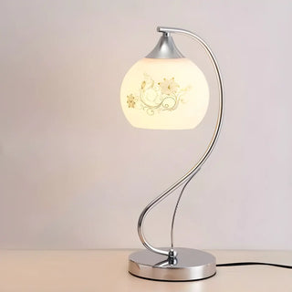 Simple Gooseneck Floral Glass Shade Metal Table Lamp Zawala Image - 8